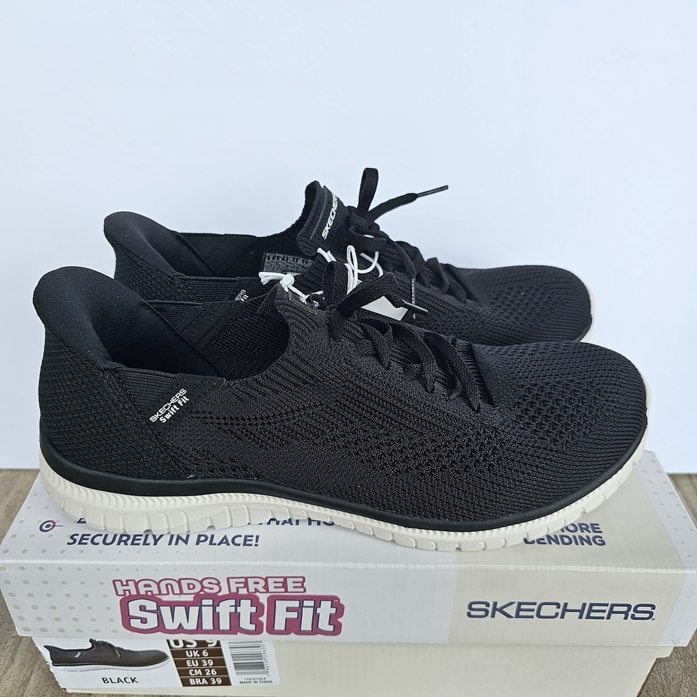 Skechers Women’s Stretch Knit Hands Free Swift Fit Black Walking Shoea - Picture 2 of 7